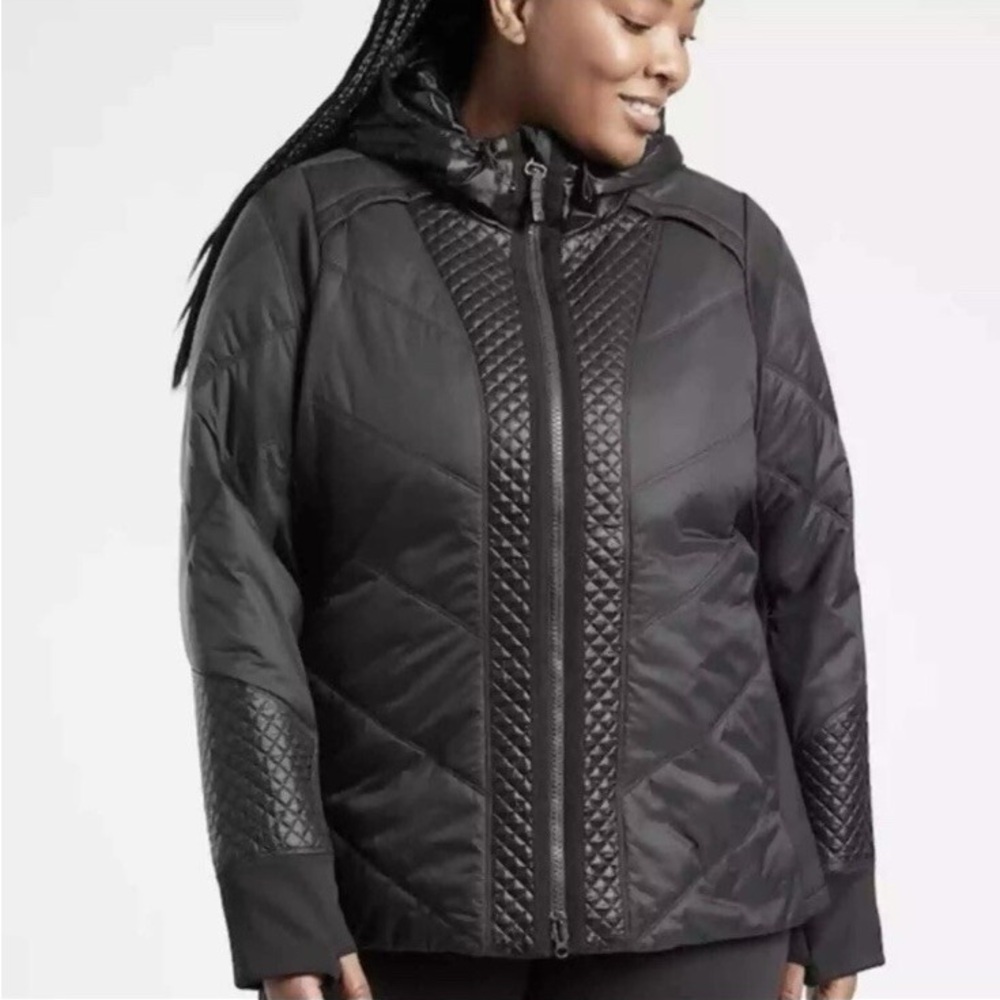 Athleta Black Quilted Puffer Coat